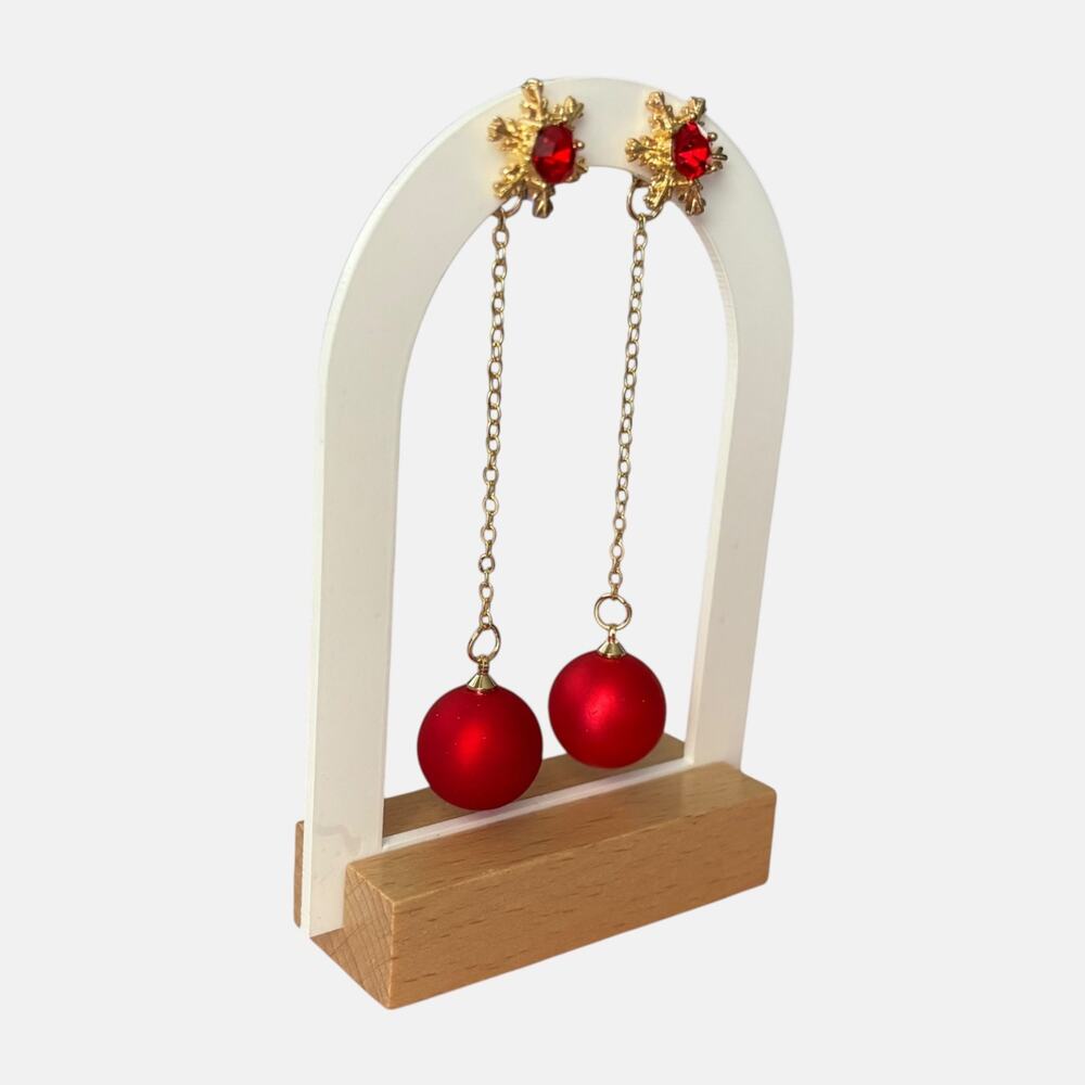 Snowflake Red Dangle Long Earring - Picture 3 of 4